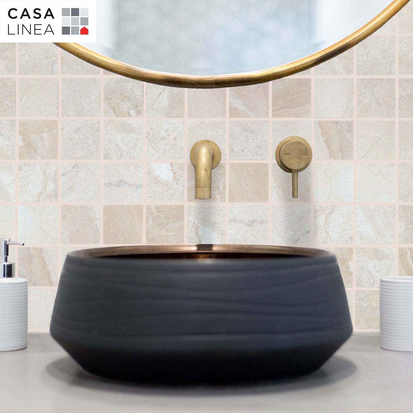 Mosaïque marbre beige poli