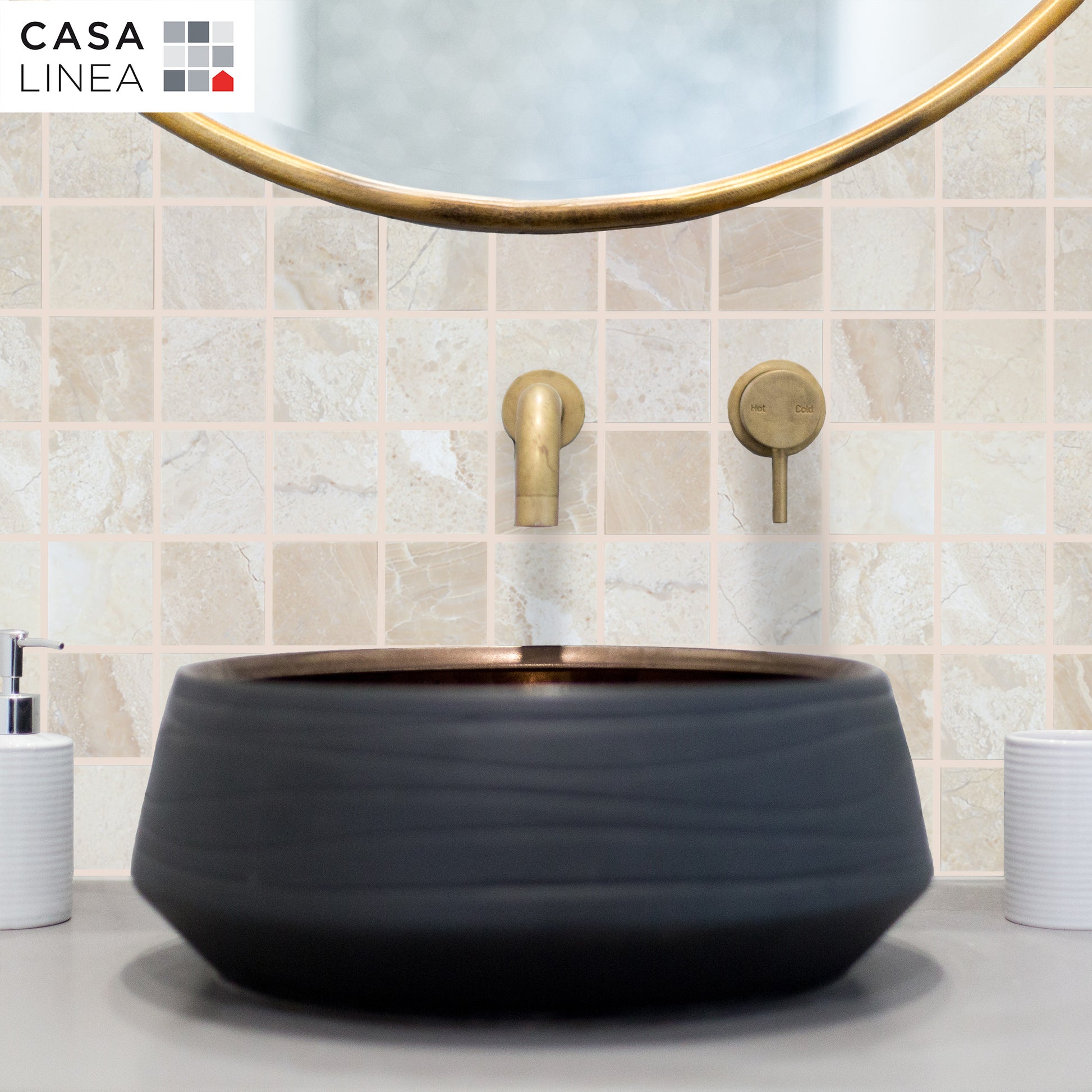 Mosaïque marbre beige poli