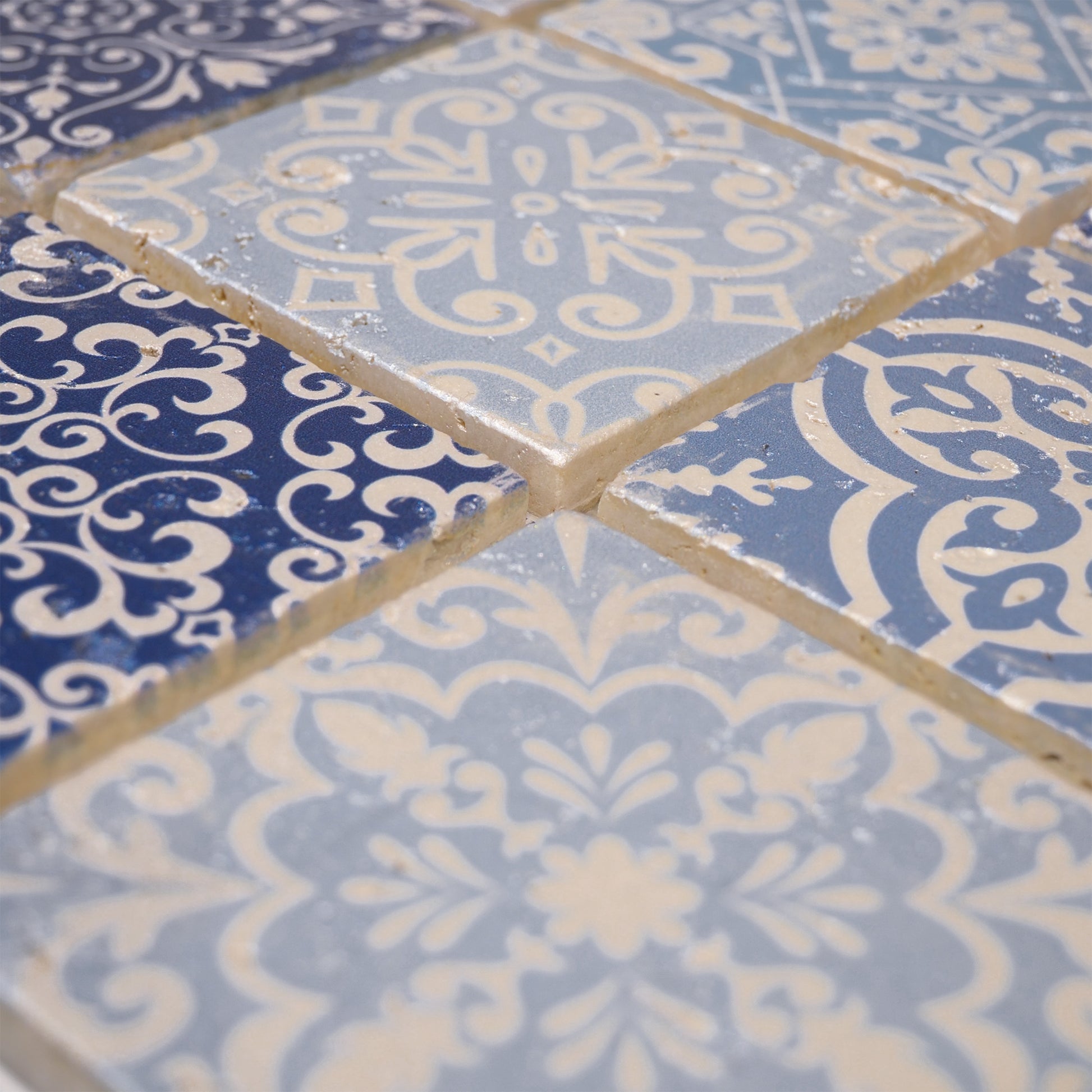 Mosaïque baroque bleu grand format
