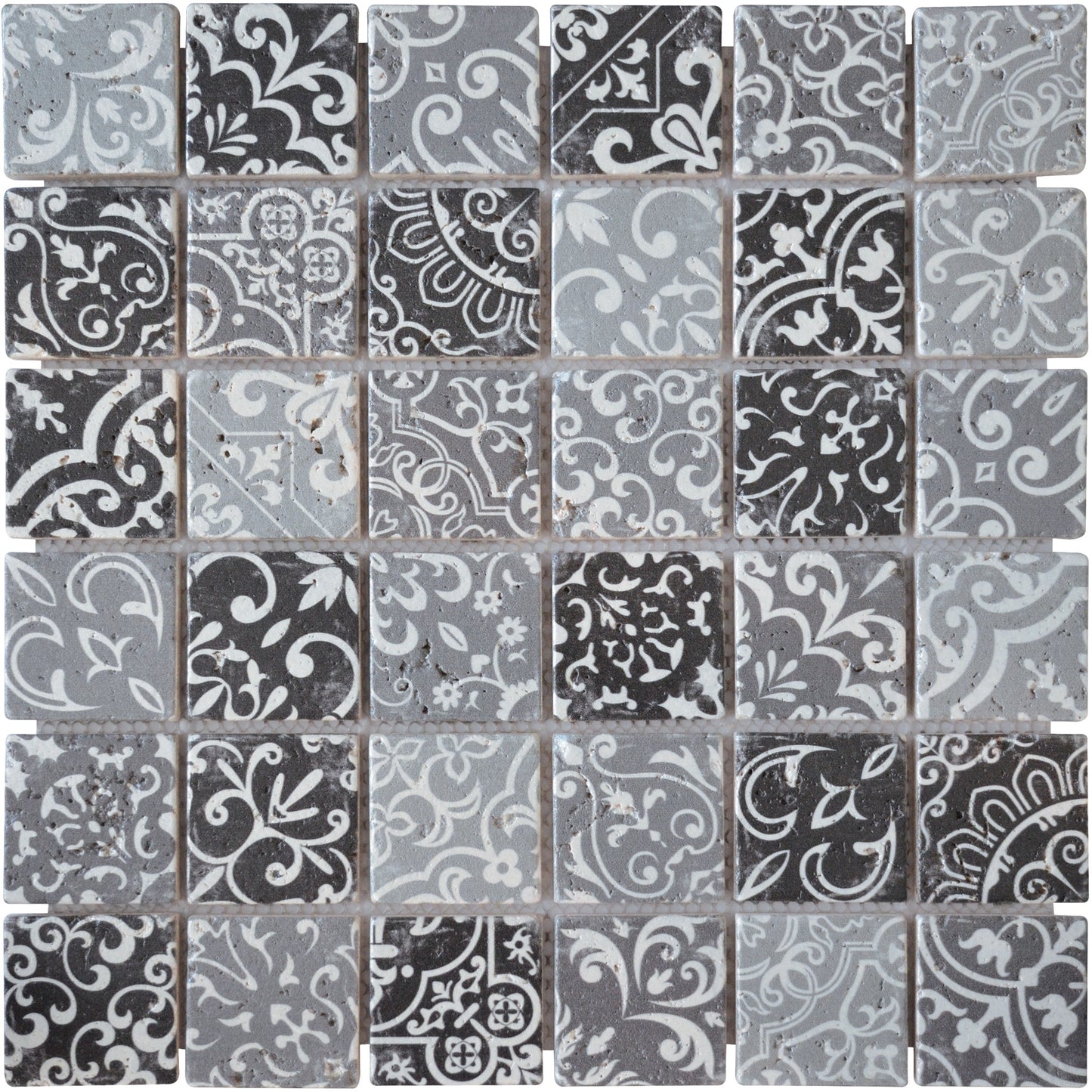 Mosaïque travertin baroque gris