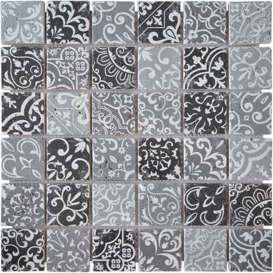 Mosaïque travertin baroque gris