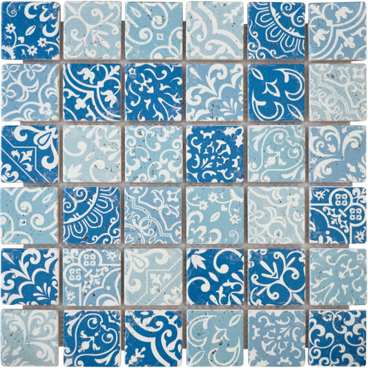 Mosaïque travertin baroque bleu petit format