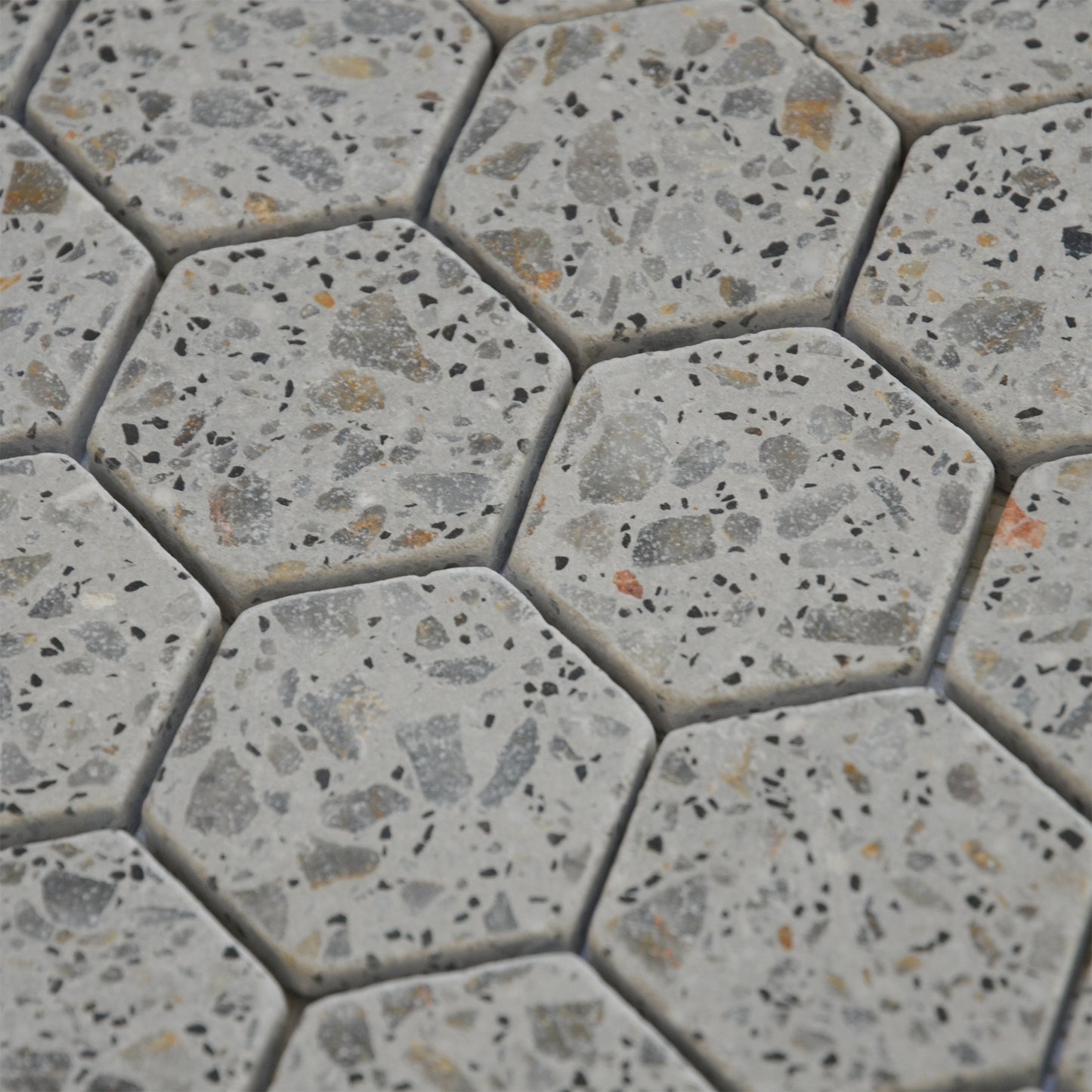 Mosaïque hexagone terrazzo light grey