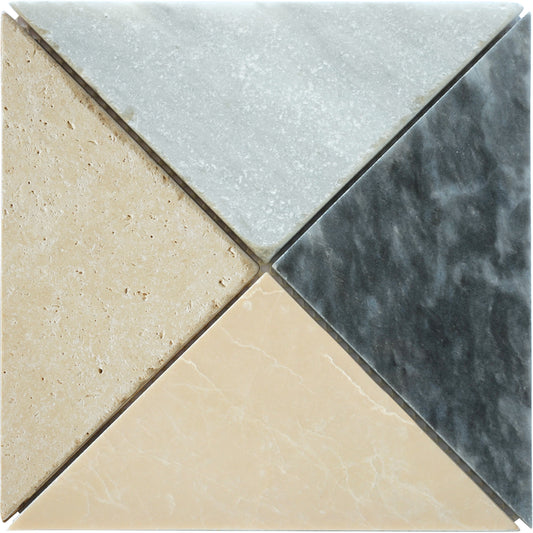Mosaïque arlequin M1 marbre et travertin