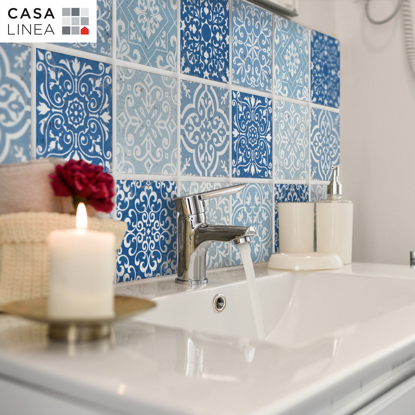 Mosaïque baroque bleu grand format