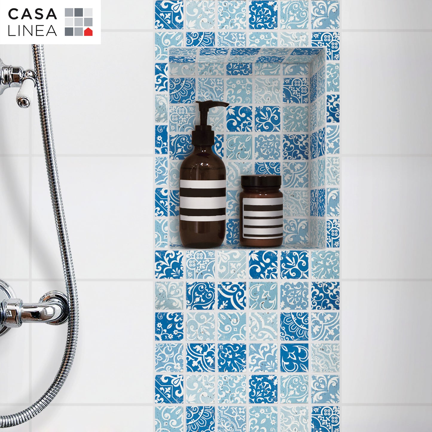 Mosaïque travertin baroque bleu petit format