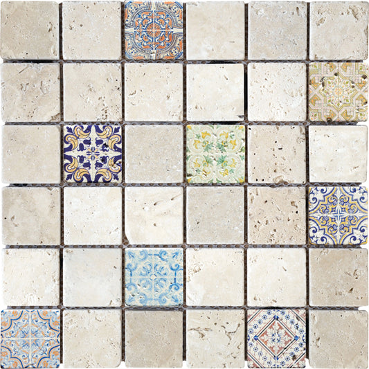 Mosaïque renaissance travertin ivoire color